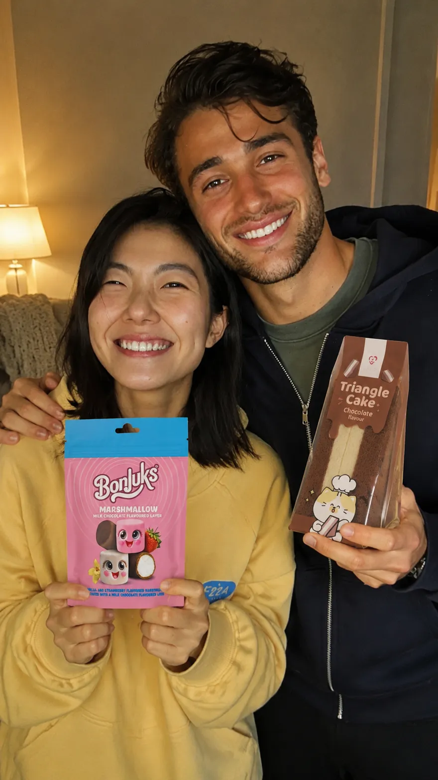 Zwei Personen halten einen Marshmallow-Kuchen ins Bild